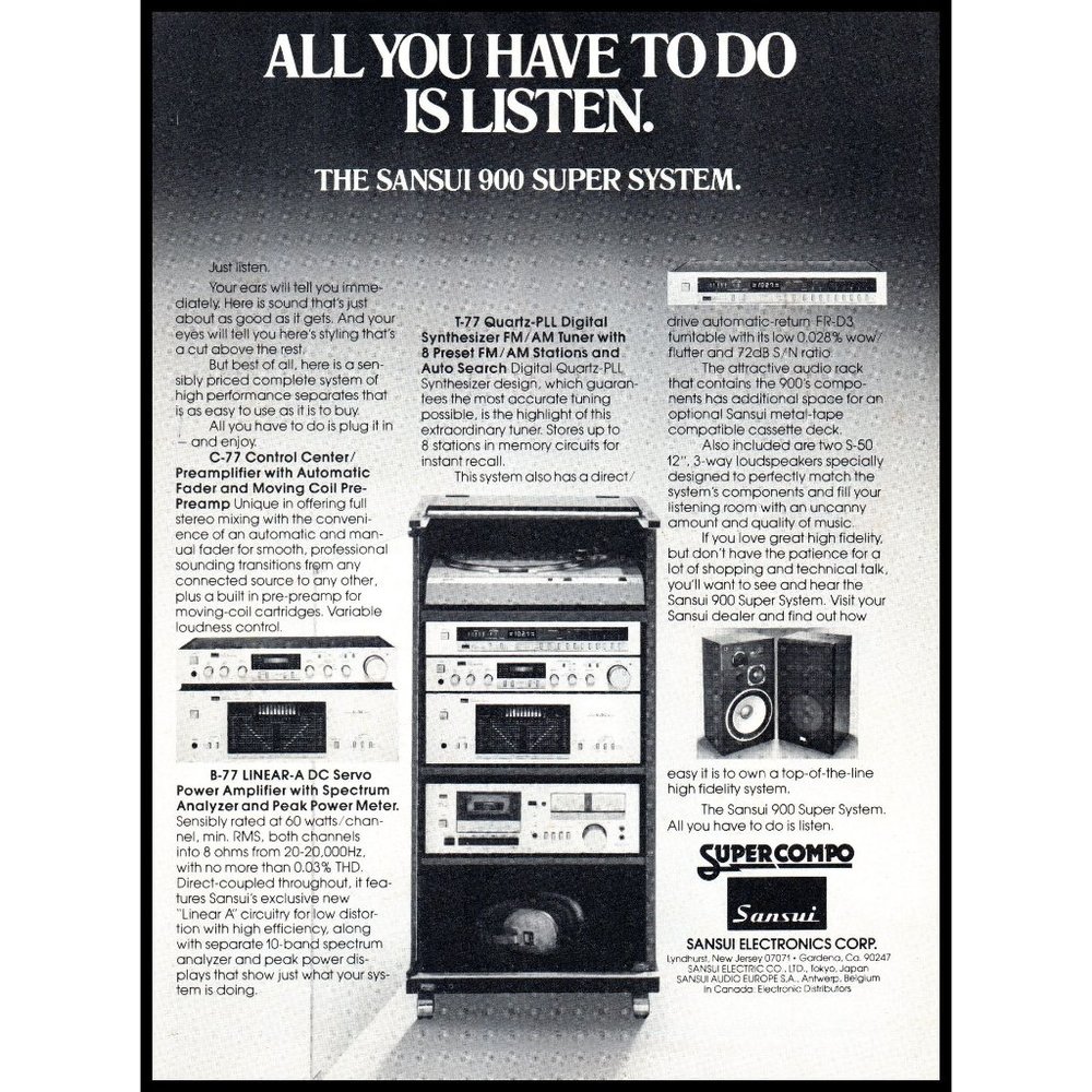 1981 Sansui 900 Super System Stereo Vintage Print Ad Audiophile Wall Art Photo